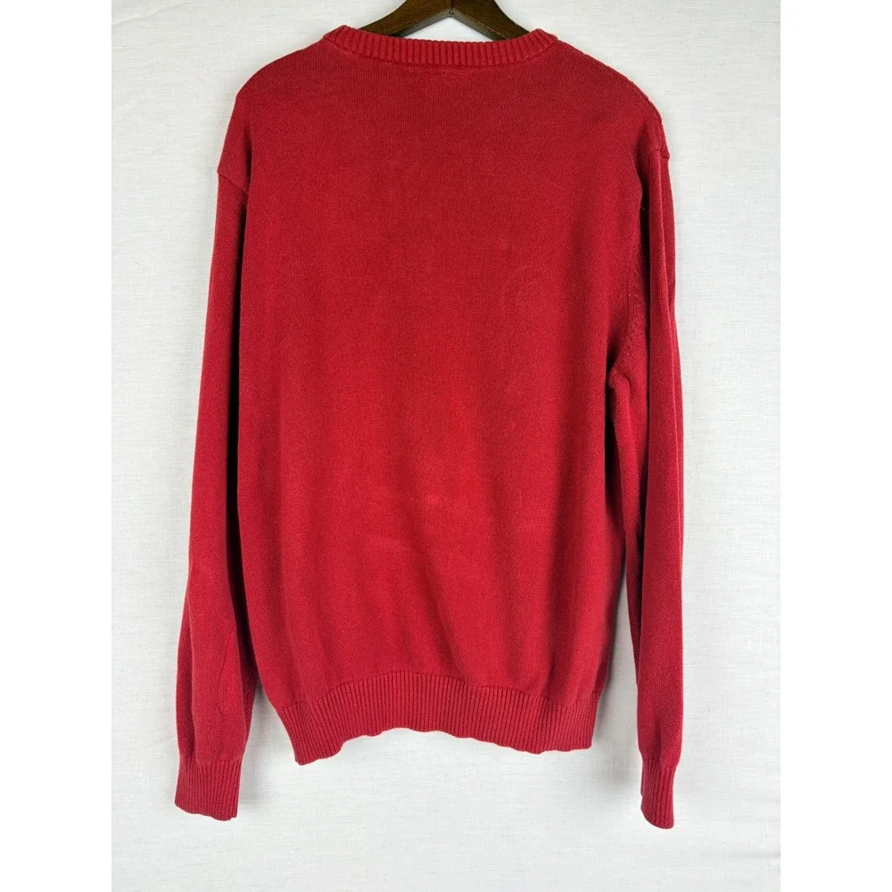 Vintage Sun River Clothing Co Mens Red Cotton Ribbed Knit Crewneck Sweater Large